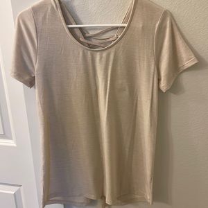 Cream t shirt with open lace up back, size M